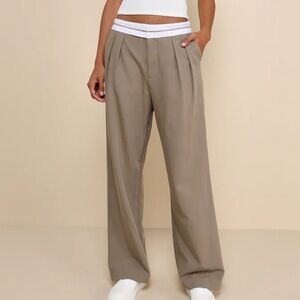 Lulus Refined Mood Taupe and White Straight Leg Trouser Pants